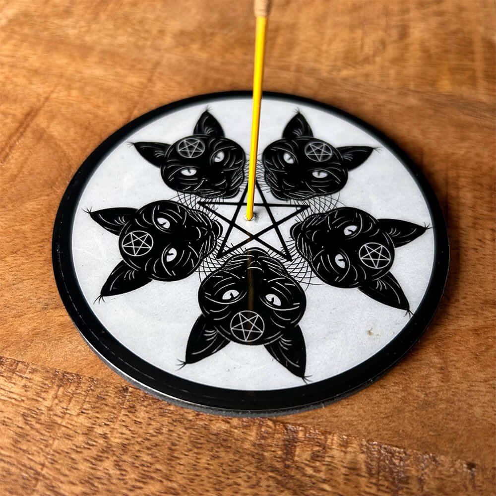 Cat Incense Holder & Coaster With Pentagram