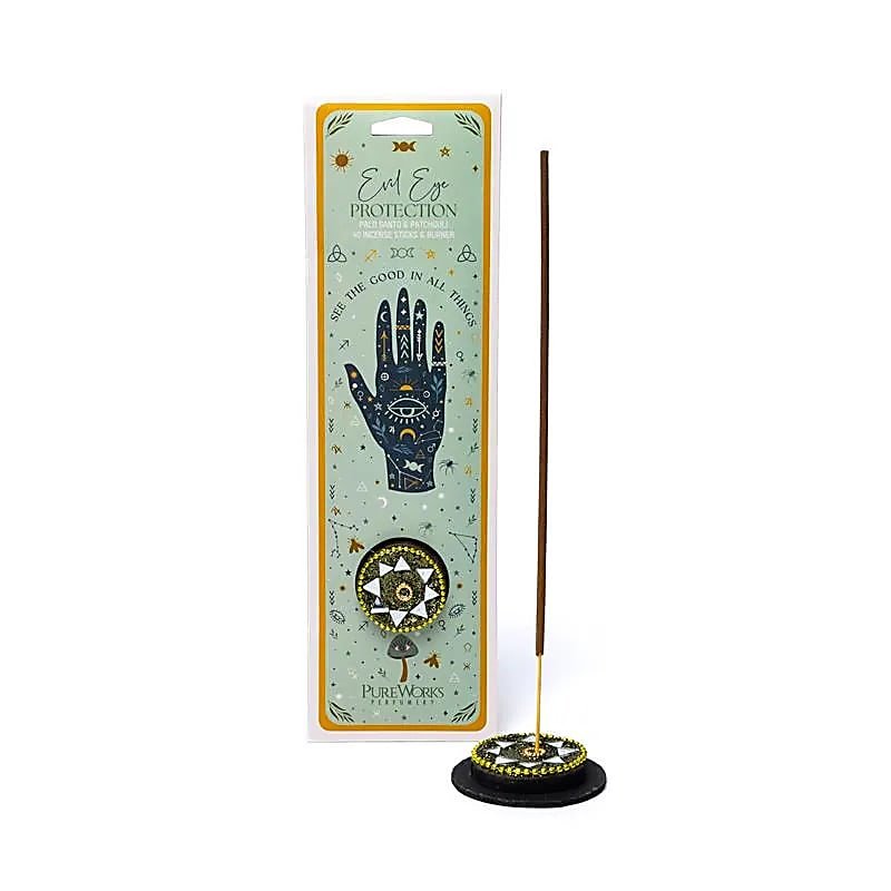 Celestial Magic Evil Eye Protection Incense Sticks & Incense Holder - Palo Santo & Patchouli